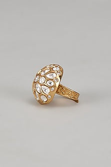 Gold Finish Kundan Polki Ring