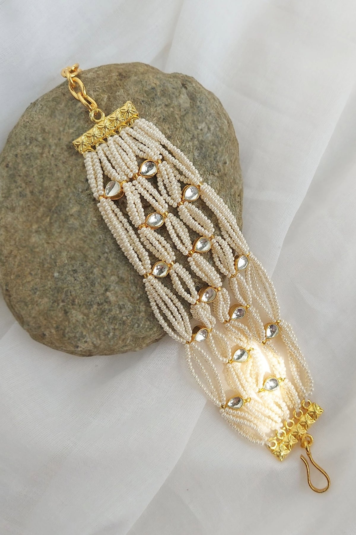 Gold Finish Kundan Polki Bracelet
