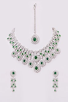 White Finish Zircon & Emerald Necklace Set