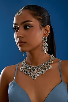 White Finish Zircon & Emerald Necklace Set