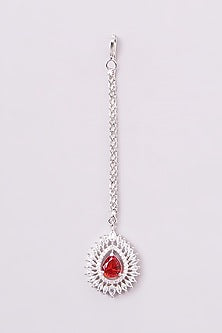 White Finish Zircon & Ruby Necklace Set