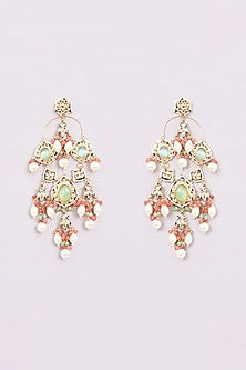 Gold Finish Mint Green Stone Chandbali Earrings