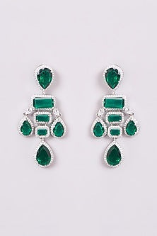 White Finish Zircon & Emerald Dangler Earrings