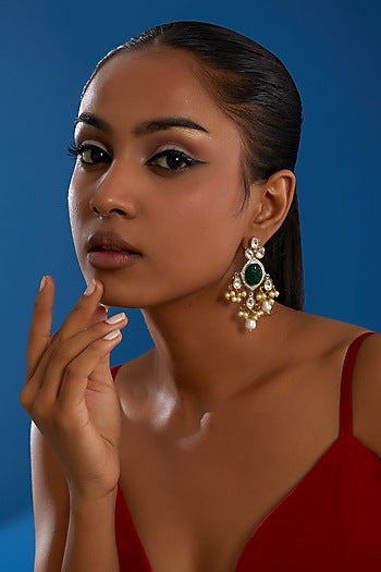 Two Tone Finish Kundan Polki Dangler Earrings