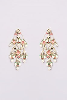 Gold Finish Kundan & Pink Stone Chandbali Earrings