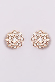 Gold Finish Kundan Polki Stud Earrings