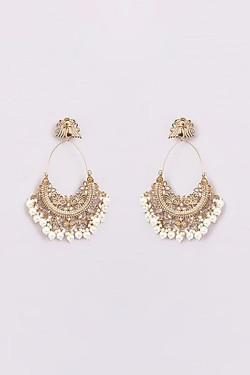 Gold Finish Pearl Chandbali Earrings
