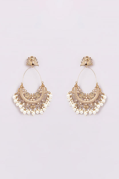 Gold Finish Pearl Chandbali Earrings