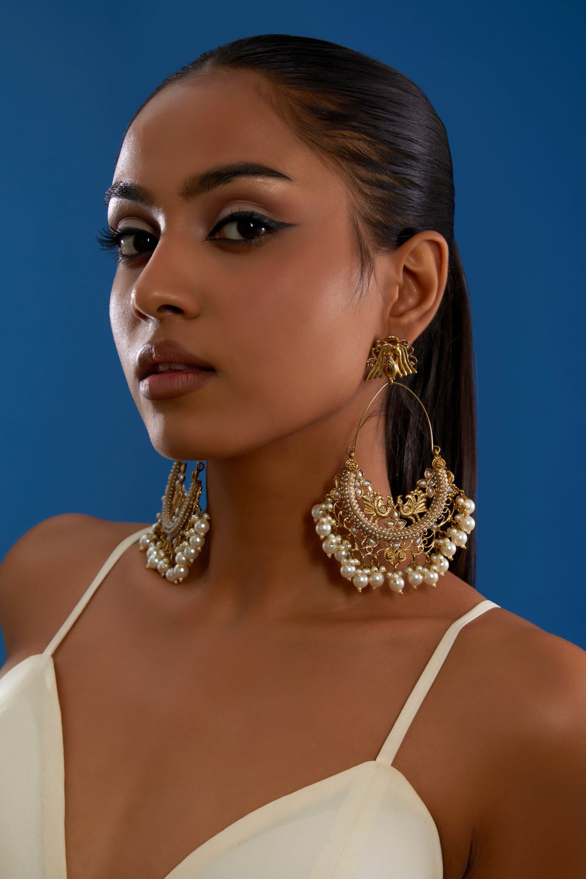 Gold Finish Pearl Chandbali Earrings