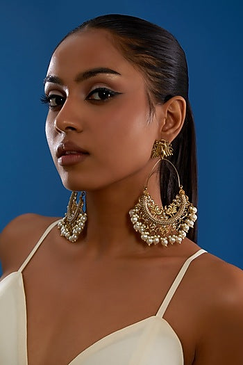 Gold Finish Pearl Chandbali Earrings