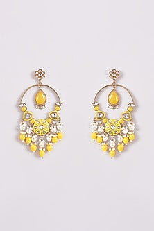 Gold Finish Yellow Kundan Polki Chandbali Earrings