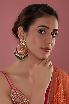 Gold Finish Pachi Kundan Polki Chandbali Earrings