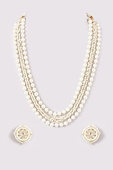 Gold Finish Pearl Long Necklace Set