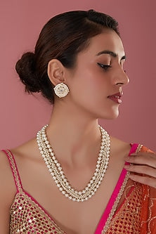 Gold Finish Pearl Long Necklace Set