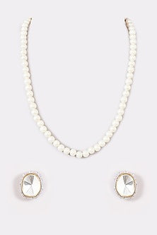 Gold Finish Pearl Long Necklace Set