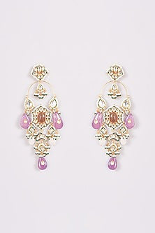 Gold Finish Kundan Polki & Purple Stone Chandbali Earrings