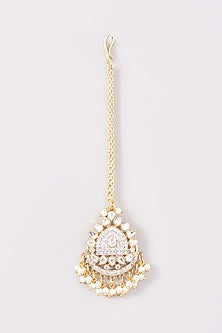 Gold Plated Kundan Polki & Pearl Drop Maangtikka