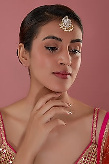Gold Plated Kundan Polki & Pearl Drop Maangtikka