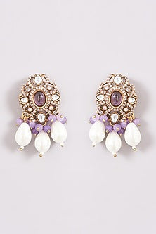 Gold Finish Kundan Polki & Purple Beaded Long Necklace Set
