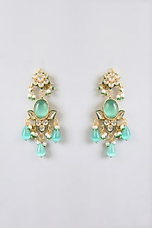 Gold Finish Kundan Polki & Mint Green Stone Choker Necklace Set