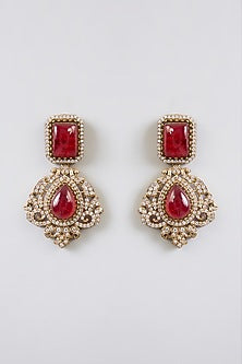 Gold Finish Kundan Polki & Red Stone Choker Necklace Set