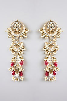 Gold Finish Pachi Kundan Polki & Red Stones Choker Necklace Set