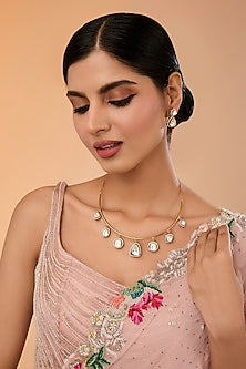Gold Finish Kundan Polki Necklace Set