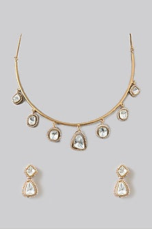 Gold Finish Kundan Polki Necklace Set
