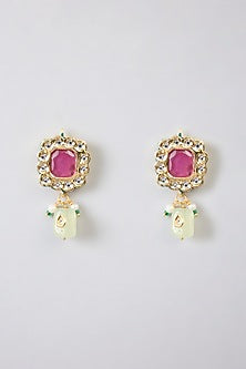 Gold Finish Kundan Polki & Multi-Colored Stone Choker Necklace Set