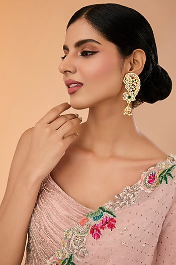 Gold Finish Kundan Polki Dangler Earrings