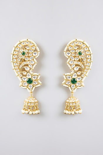 Gold Finish Kundan Polki Dangler Earrings