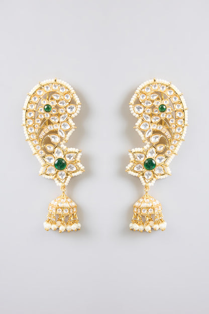 Gold Finish Kundan Polki Dangler Earrings