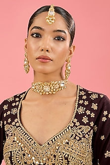 Gold Finish Kundan Polki Choker Necklace Set