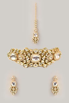 Gold Finish Kundan Polki Choker Necklace Set