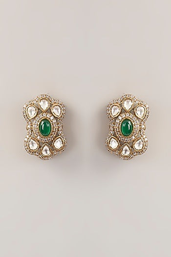 Gold Finish Green Kundan Polki Choker Necklace Set