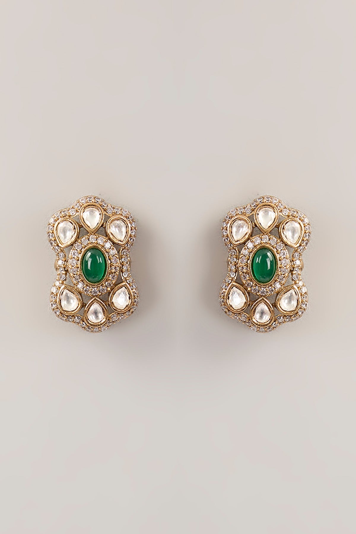 Gold Finish Green Kundan Polki Choker Necklace Set