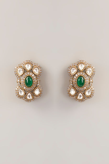 Gold Finish Green Kundan Polki Choker Necklace Set