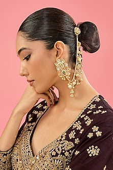 Gold Finish Kundan Polki & Pearl Dangler Earrings