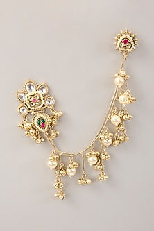 Gold Finish Kundan Polki & Pearl Dangler Earrings