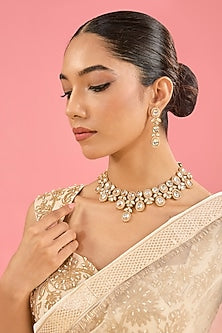 Gold Finish Kundan Polki Choker Necklace Set