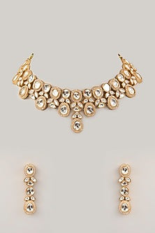 Gold Finish Kundan Polki Choker Necklace Set