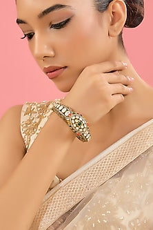 Gold Plated Kundan Polki & Multi-Colored Stone Pacheli Bangle