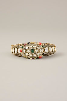 Gold Plated Kundan Polki & Multi-Colored Stone Pacheli Bangle