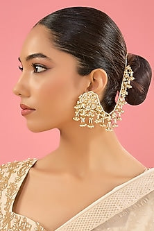 Gold Finish Kundan Polki & Pearl Dangler Earrings
