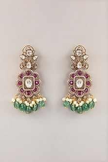 Gold Finish Kundan Polki & Fluorite Choker Necklace Set