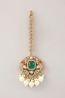 Victorian Gold Finish Kundan Polki & Pearl Choker Necklace Set