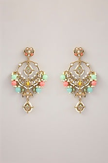 Gold Finish Kundan Polki & Fine Beaded Chandbali Earrings