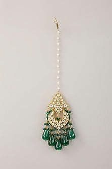 Gold Finish Kundan Polki & Emerald Bead Choker Necklace Set