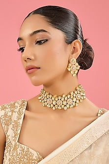 Gold Finish Kundan Polki Choker Necklace Set
