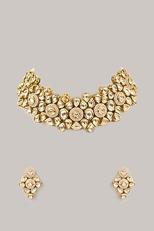Gold Finish Kundan Polki Choker Necklace Set